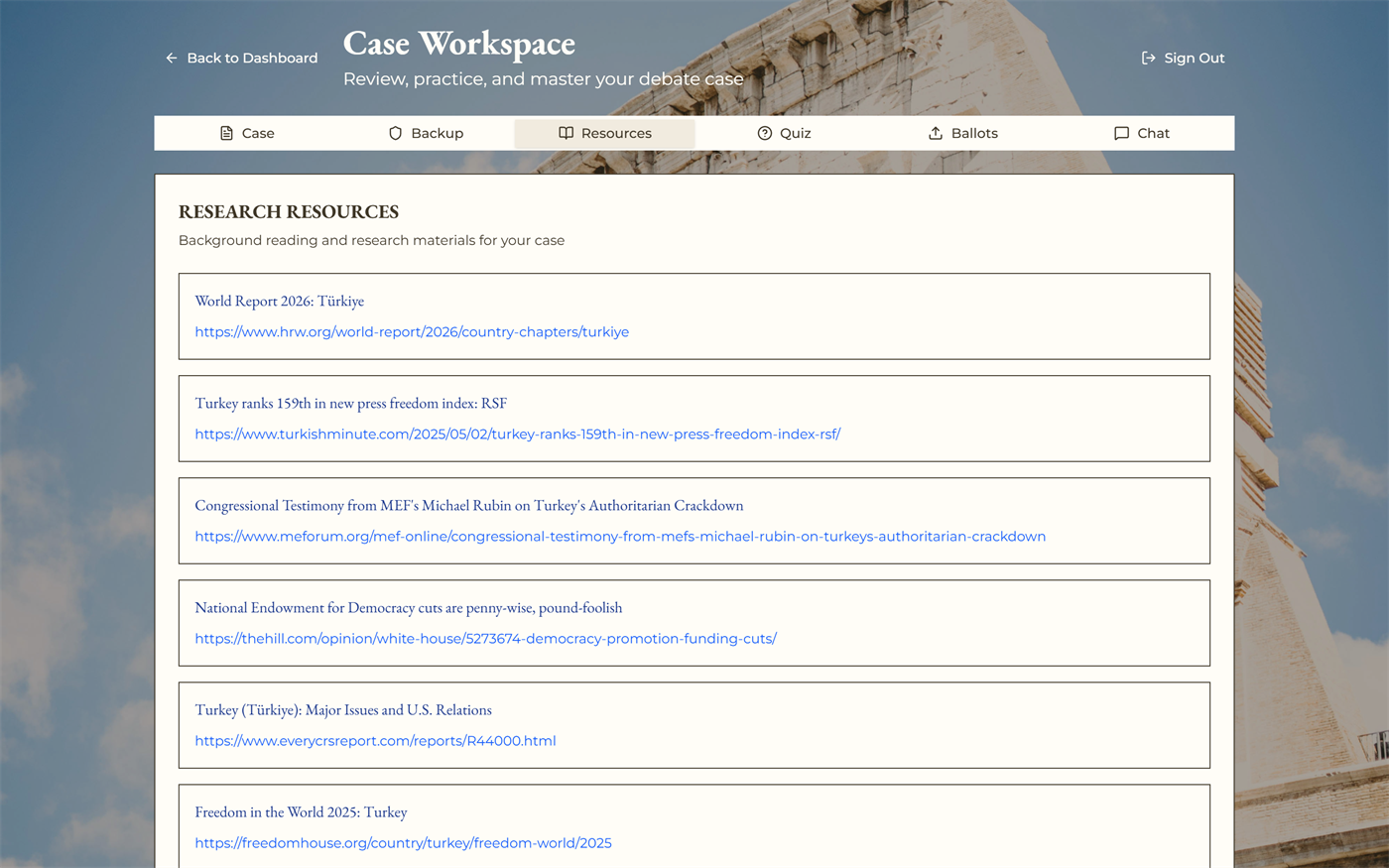 Curated research resources with links to background reading
